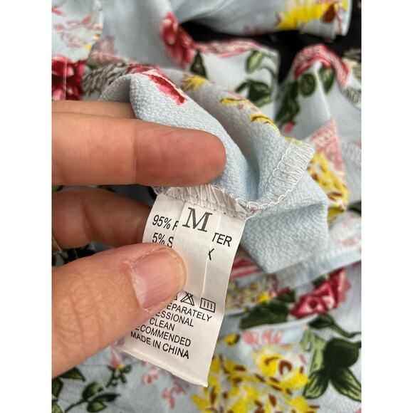 NWOT Amazon Blue Floral Long Sleeve Romper Bell Sleeve BOHO Fall MEDIUM - Picture 8 of 8